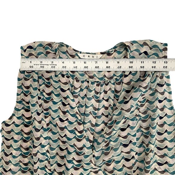 Cabi | Bird Pattern Sleeveless Sheer Blouse | Green | Size: Small - Picture 5 of 7